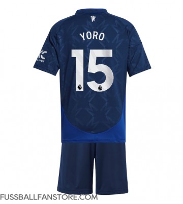 Manchester United Leny Yoro #15 Replik Auswärtstrikot Kinder 2024-25 Kurzarm (+ Kurze Hosen)